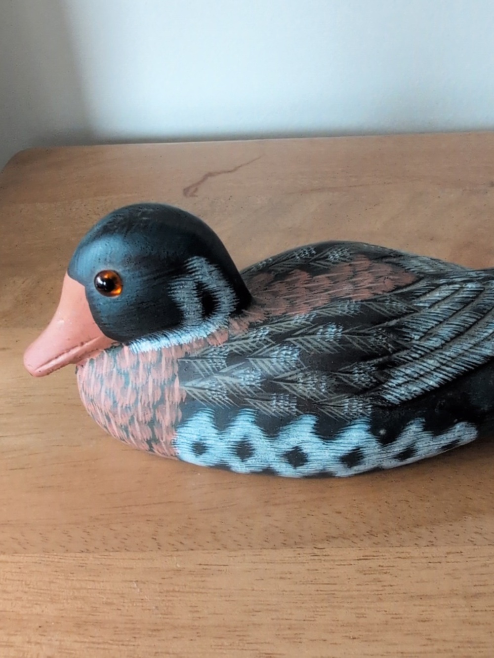 6" Vintage Hand Carved Wooden Duck Folk Art Figurine with Glass Eyes